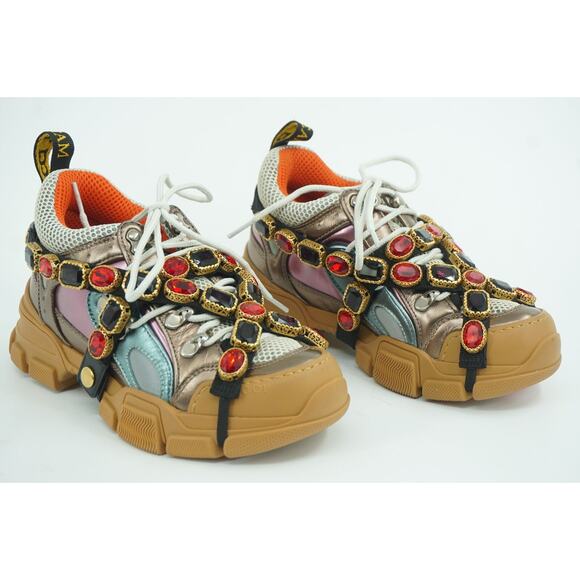 Gucci Flashtrek Jewel Sega Sneakers Size 35 $1725 Jem Metallic Leather Mesh NIB - Picture 12 of 12